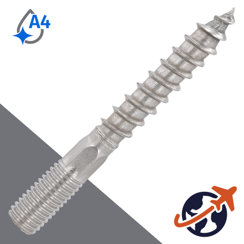 M10 Hanger Bolt,Machine + Wood Thread,A4 Stainless Steel