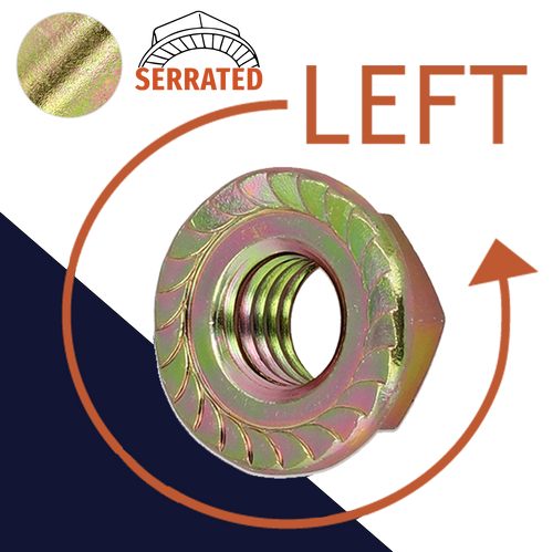 LEFT Flange Nut,Steel Zinc Plated,Serrated Flange