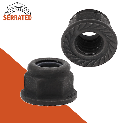 Coarse DIN 6926 Nylon Flange,A2 Stainless + Black Oxide,Serrated Bottom Nut
