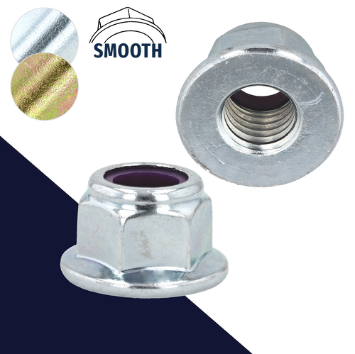 Coarse DIN 6926 Nylon Flange,Steel Class 8 Zinc Plated,Smooth Bottom Nut