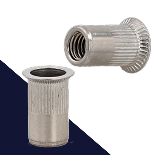 Rivet Nut Countersunk - A2 Stainless - Open End Knurled Wide Head 