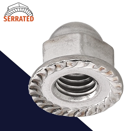 Flanged Acorn Nut,Stainless Steel,Serrated