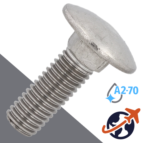 M10X1.5 Carriage Bolt,A2-70 Stainless,DIN 603