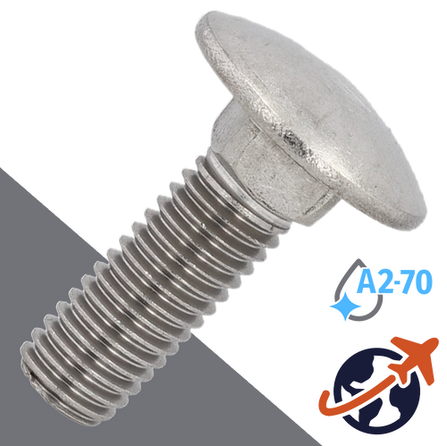 M10X1.5 Carriage Bolt,A2-70 Stainless,DIN 603