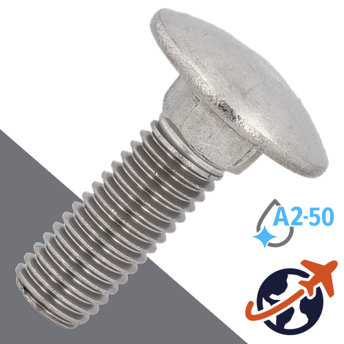 M16X2.0 Carriage Bolt - A2-50 Stainless DIN 603
