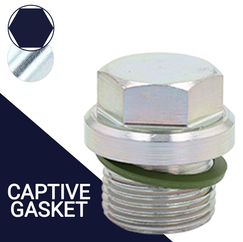 Steel Head Head Drain Plug with Captive Seal, Zinc Plated