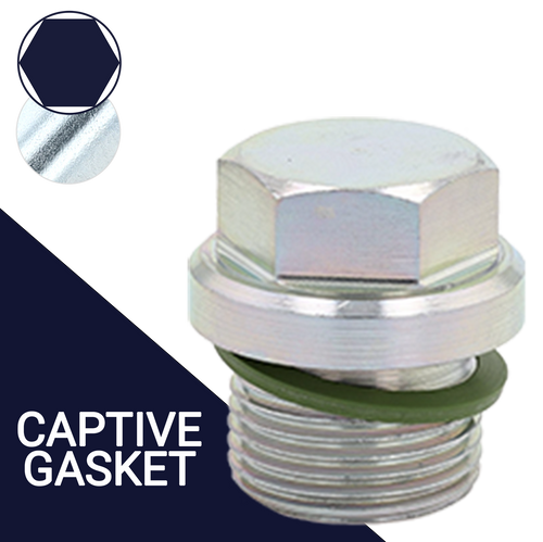 Steel Head Head Drain Plug with Captive Seal, Zinc Plated