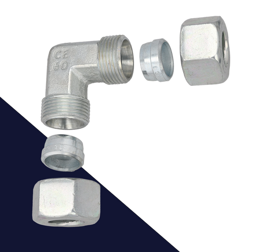 Metric Elbow Union Compression Set Zinc Plated Steel