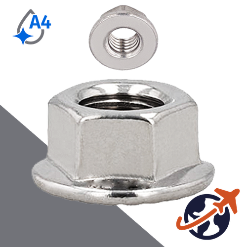 Flange Nut Smooth,DIN 6923,A4 Stainless Steel