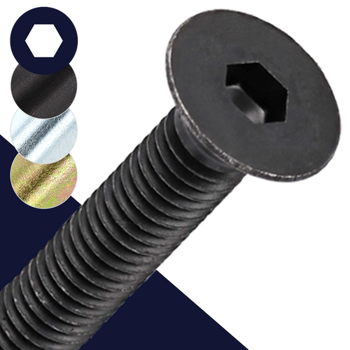 M10X1.25 Fine Flat Socket Head,Class 10.9 Steel, Zinc Finishes,Countersunk DIN 7991