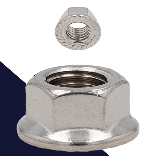 M10X1.25 Serrated Flange Nut,Stainless Steel A2,Fine Thread 14mm Wrench