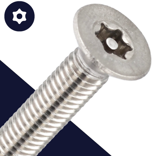 M6 Flat Head Torx + Pin,Stainless Steel A2,Security Screw