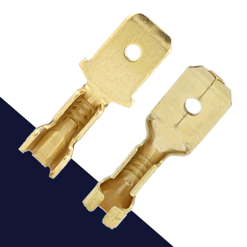 6.3mm Male Spade NO TAB,Double Crimp,Uninsulated