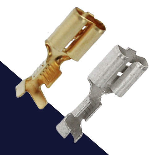 6.3mm Female Spade with Tab,16-14 Gauge Double Crimp,E302