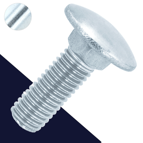 M5X0.8 Coarse DIN 603 Carriage Bolt + Nut Class 4.6, Zinc Plated