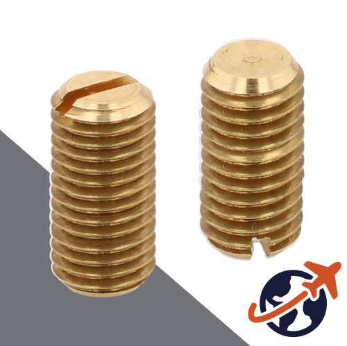 M10X1.5 Slotted Flat Point Brass Set Screw - DIN 551 Extended Lengths