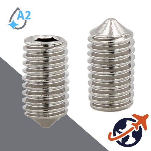 M10X1.5 Cone Point Set Screw,A2 Stainless Steel,ISO 4027 / DIN 914