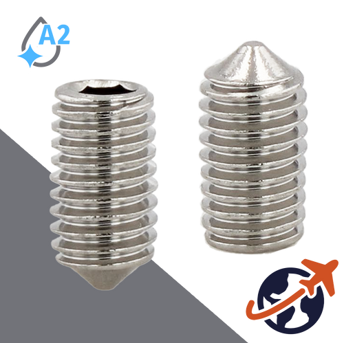 M10X1.5 Cone Point Set Screw,A2 Stainless Steel,ISO 4027 / DIN 914