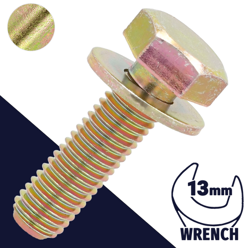 M8X1.25 Hex SEMS Steel Yellow Zinc, Flat Washer, 13mm Wrench