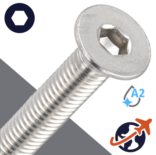 M10X1.5 Flat Head Cap Screw - A2 Stainless ISO 10642 / DIN 7991
