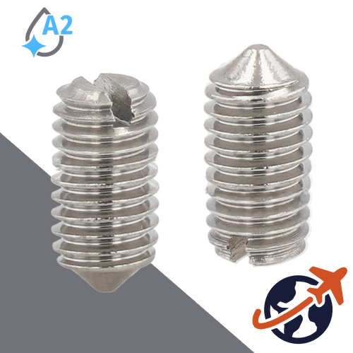 M8X1.25 Slotted Cone Point Set Screw - A2 Stainless DIN 553