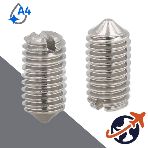 M2.5X0.45 Slotted Cone Point Set Screw - A4 Stainless DIN 553