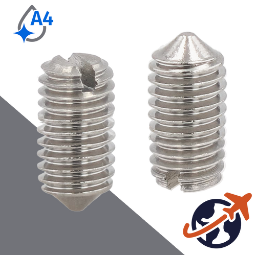 M5X0.8 Slotted Cone Point Set Screw - A4 Stainless DIN 553