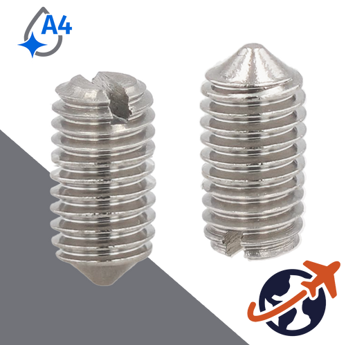 M10X1.5 Slotted Set Screw,A4 Stainless CONE Point,DIN 553 / ISO 7434