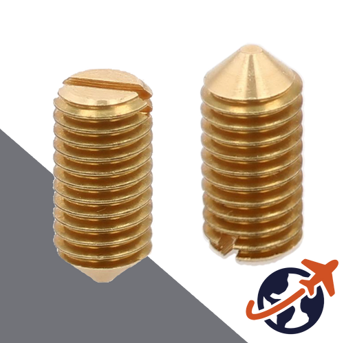 M3X0.5 Slotted Cone Point Brass Set Screw - Brass DIN 553 Extended Lengths
