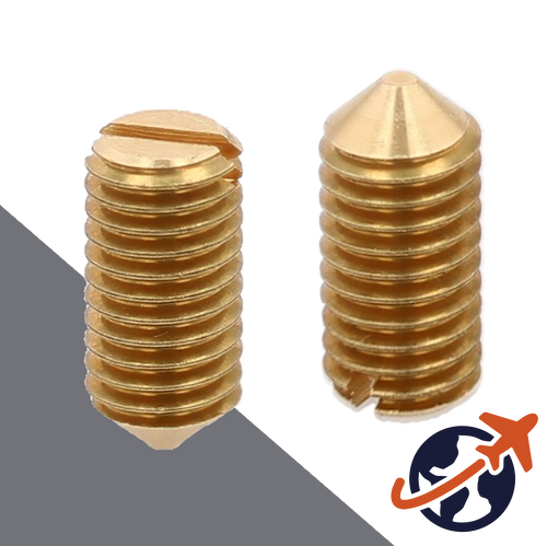M3X0.5 Slotted Set Screw,Brass CONE Point,DIN 553 / ISO 7434