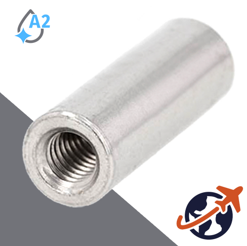 Round Coupler Nut,Non-Stock Lengths,A2-50 Stainless