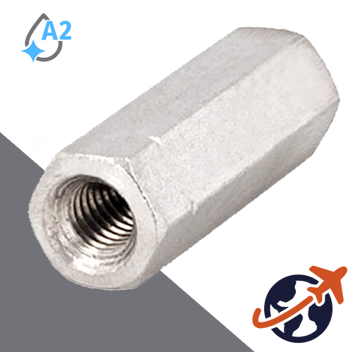 Hex Coupler Nut,Non-Stocked Lengths,A2-50 Stainless