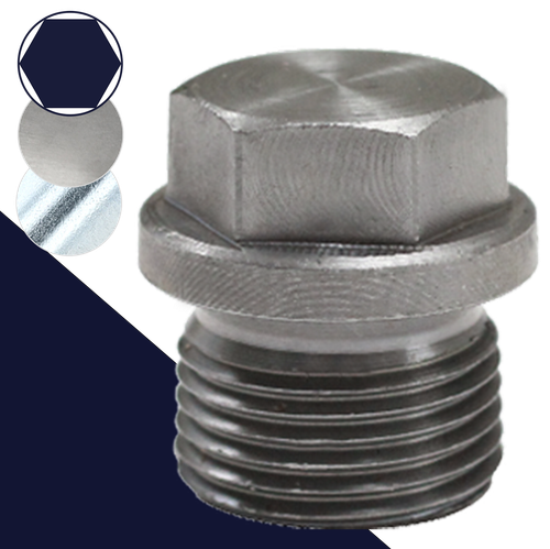 British Flanged Hex Plug,Steel, Plain & Zinc,DIN 910 BSPP
