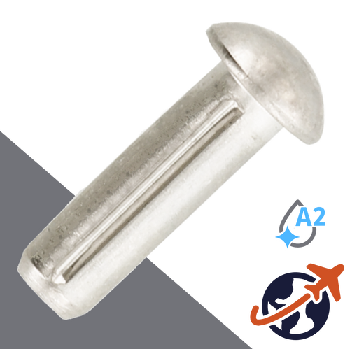 M1.4 Grooved Pin, Round Head,A2 Stainless,DIN 1476