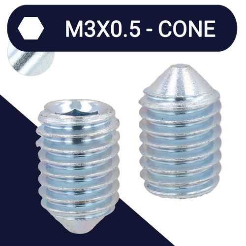 M3X0.5 Set Screw,Steel Class 45H,DIN 914 Cone Point