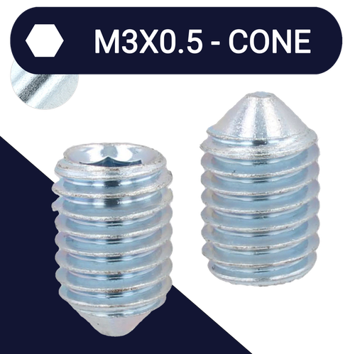 M3X0.5 Set Screw,Steel Class 45H,DIN 914 Cone Point