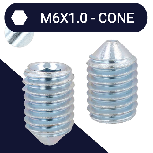 M6X1.0 Cone Point Set Screw - DIN 914 Zinc Plated