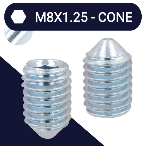 M8X1.25 Cone Point Set Screw - DIN 914 Zinc Plated