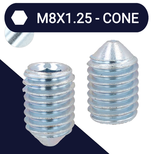 M8X1.25 Cone Point Set Screw - DIN 914 Zinc Plated