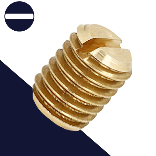 M6X1.0 Flat Point Grub Screw,DIN 551 / ISO 4766 Flat Point,Slotted Drive, Brass