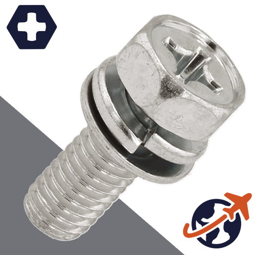 M3X0.5 Hex Phillips SEMS,A2 Stainless Steel,Flat+Lock Washer / Wrench 5.5mm