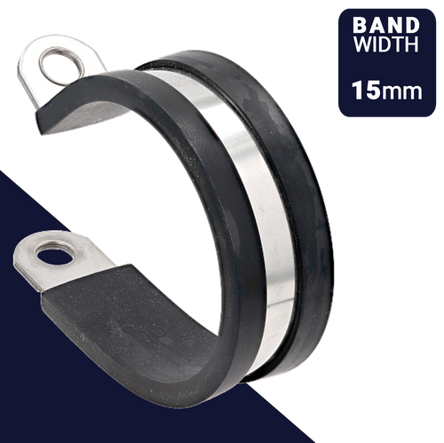 15mm Rubber Lined P Clamp,Cushioned Pipe Retaining,Stainless Steel + EPDM