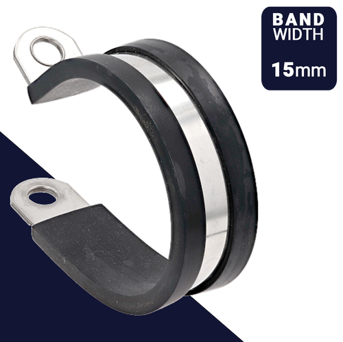 15mm Rubber Lined P Clamp,Cushioned Pipe Retaining,Stainless Steel + EPDM