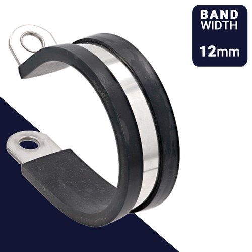 12mm Rubber Lined P Clamp,Cushioned Pipe Retaining,Stainless Steel + EPDM
