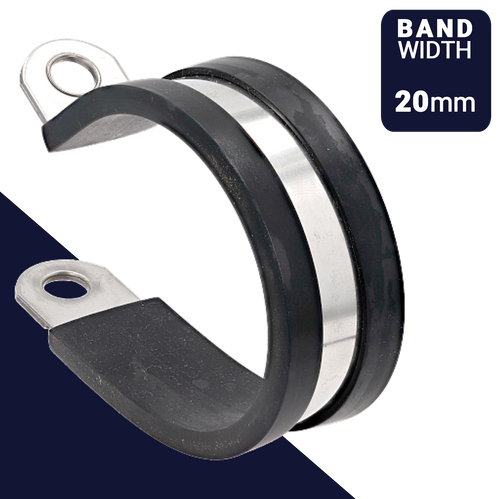 20mm Rubber Lined P Clamp,Cushioned Pipe Retaining,Stainless Steel + EPDM