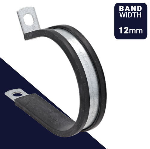 12mm ABA Rubber Lined P Clamp,Cushioned Pipe Retaining,W1 Galvanized Steel + EPDM