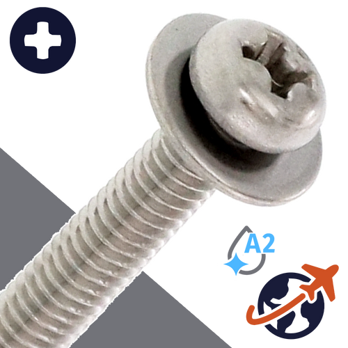 M2.6X0.45 Pan Phillips SEMS,Flat Washer OD: 7.5mm,Stainless