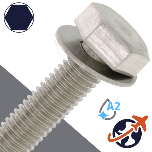 M10X1.5 Hex Head SEMS,Flat Washer OD: 22mm,Stainless