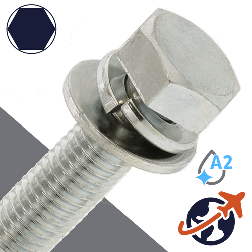 M3X0.5 Hex Head SEMS LW FW 7mm - Stainless