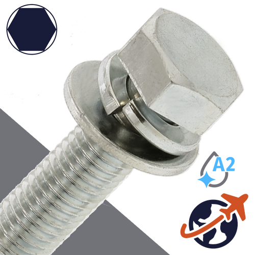 M6X1.0 Hex Head SEMS LW FW 12.5mm - Stainless